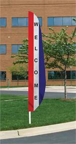 WELCOME RED WHITE BLUE FEATHER FLAG 12 FT X  26 IN. NYLON